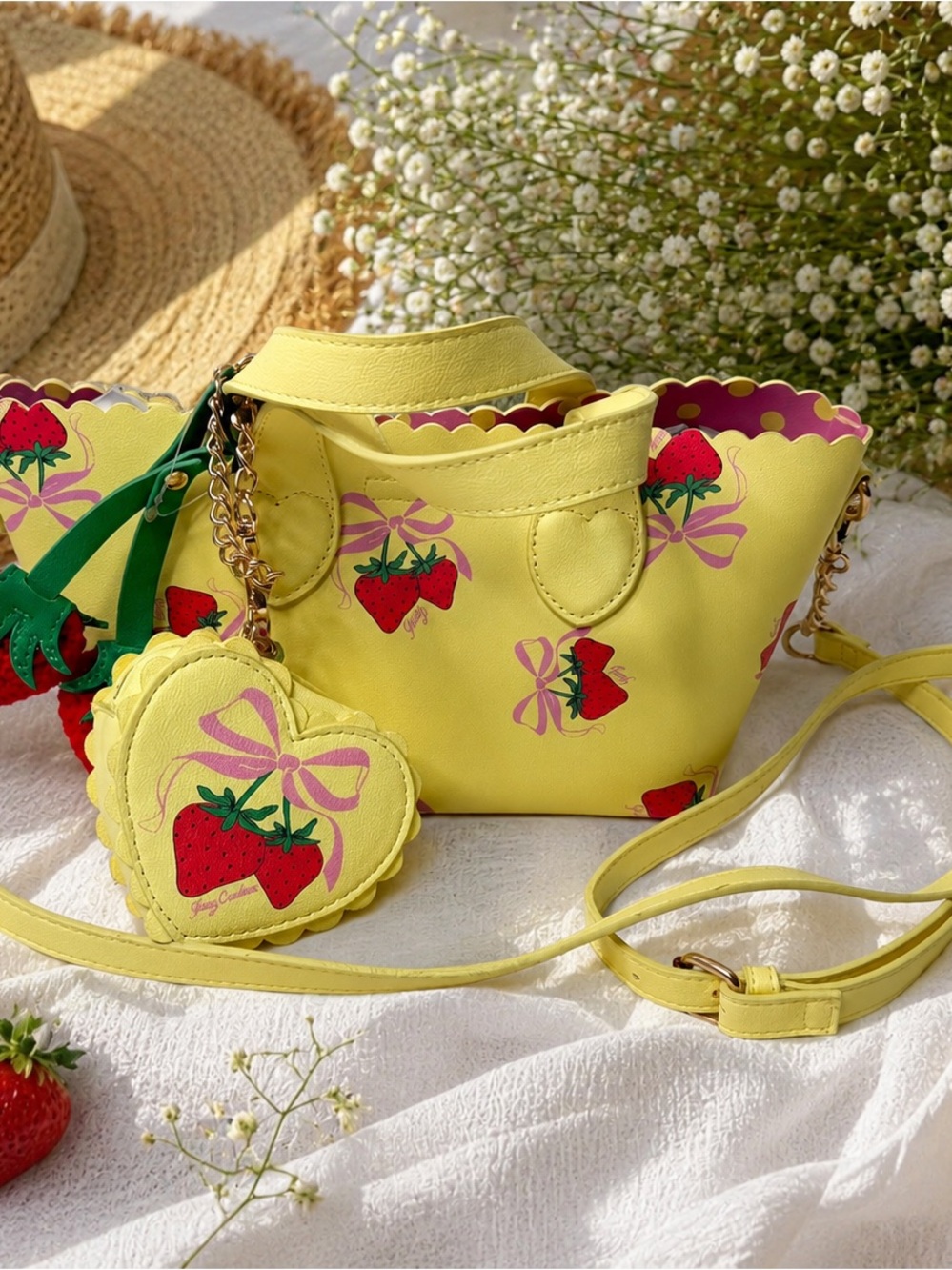 NWT Juicy Couture Strawberry Bow Yellow Crossbody Purse Bag
